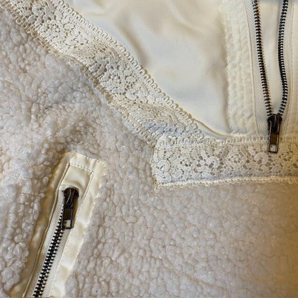Mindy Maes Market Lace Detail Fleece Womens Small Ivory 1/4 Zip Pullover Sherpa - Picture 6 of 10